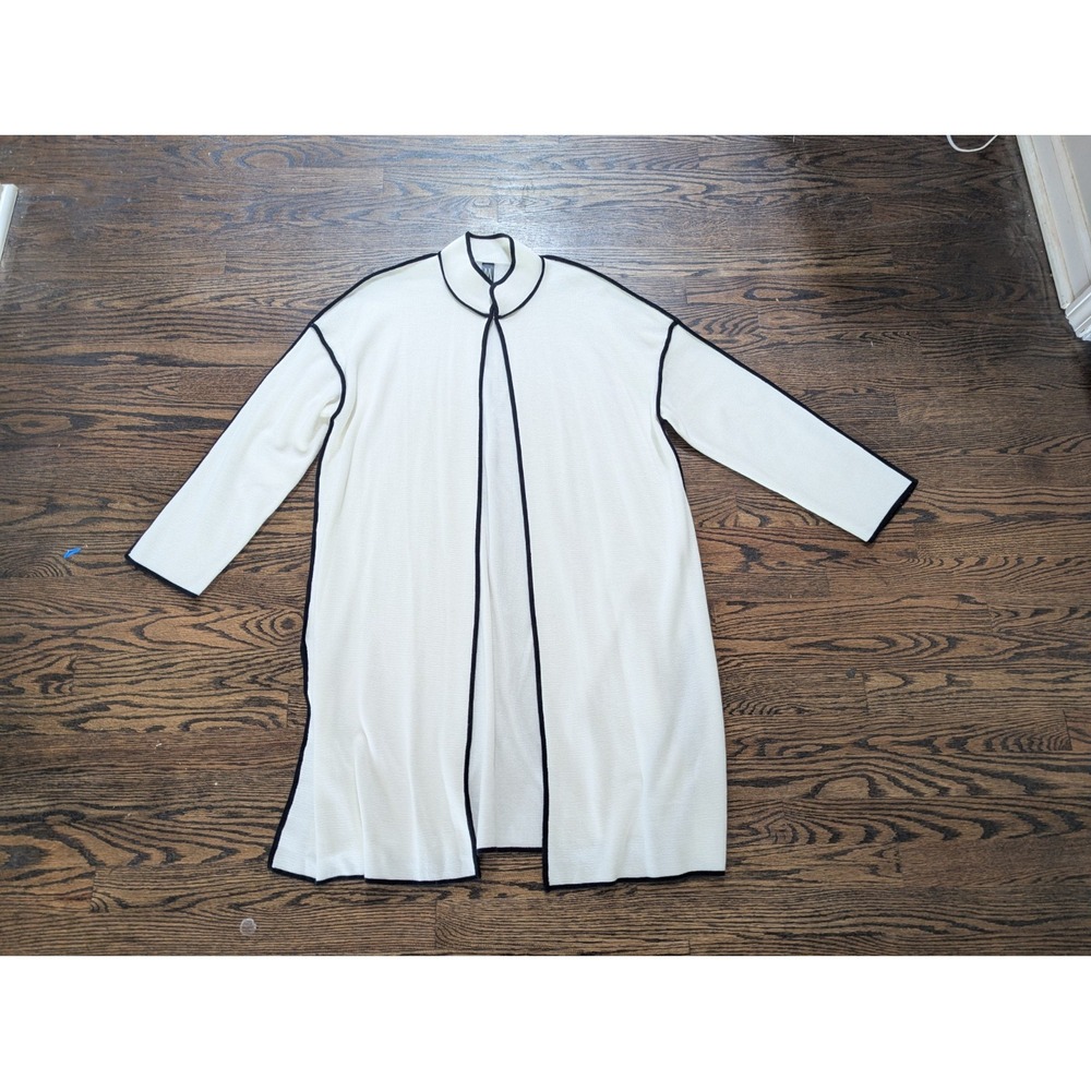 Marla Wynne Womens Long Sleeve Open Duster Cardigan Sweater Size L White Black